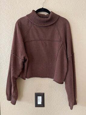 aerie Cropped Turtleneck Sweatshirt in Chocolate Brown